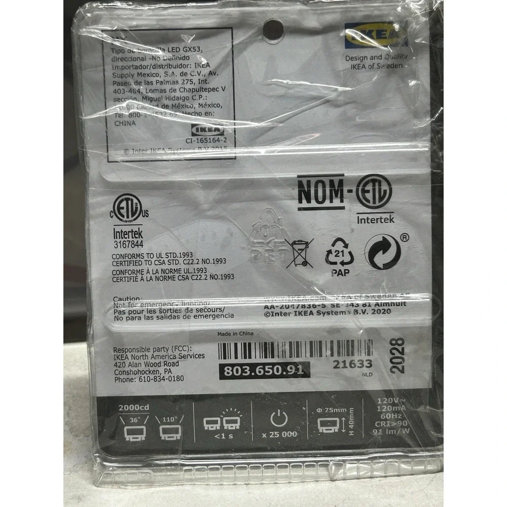 IKEA LEDARE GX53LED Light Bulb 11W 72W 1000LM 2700K Dimmable Discontinued Opened